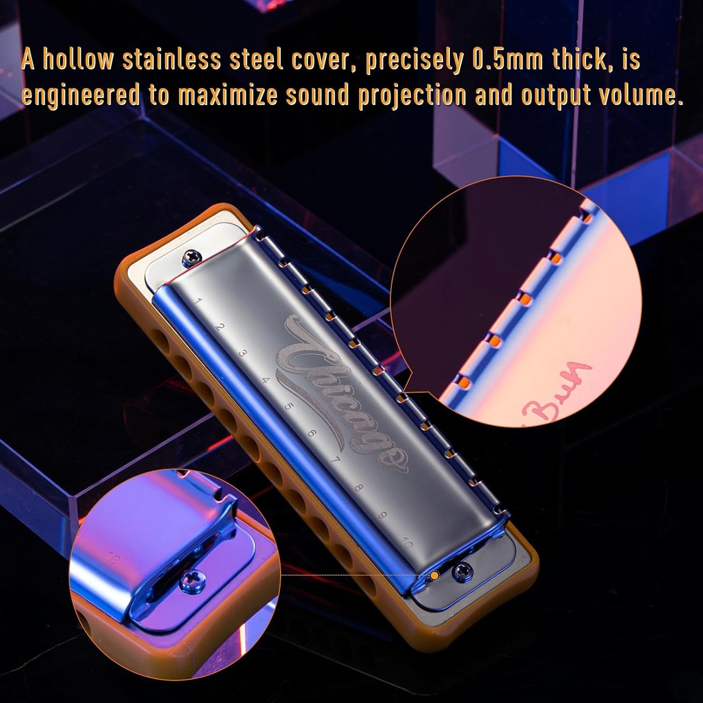 Harmonica JDR Blues key of D 10 Holes 20 Tones Harps Armonica for Adults Kids Professional Beginners Mini Mouth Organ with Case Chicago