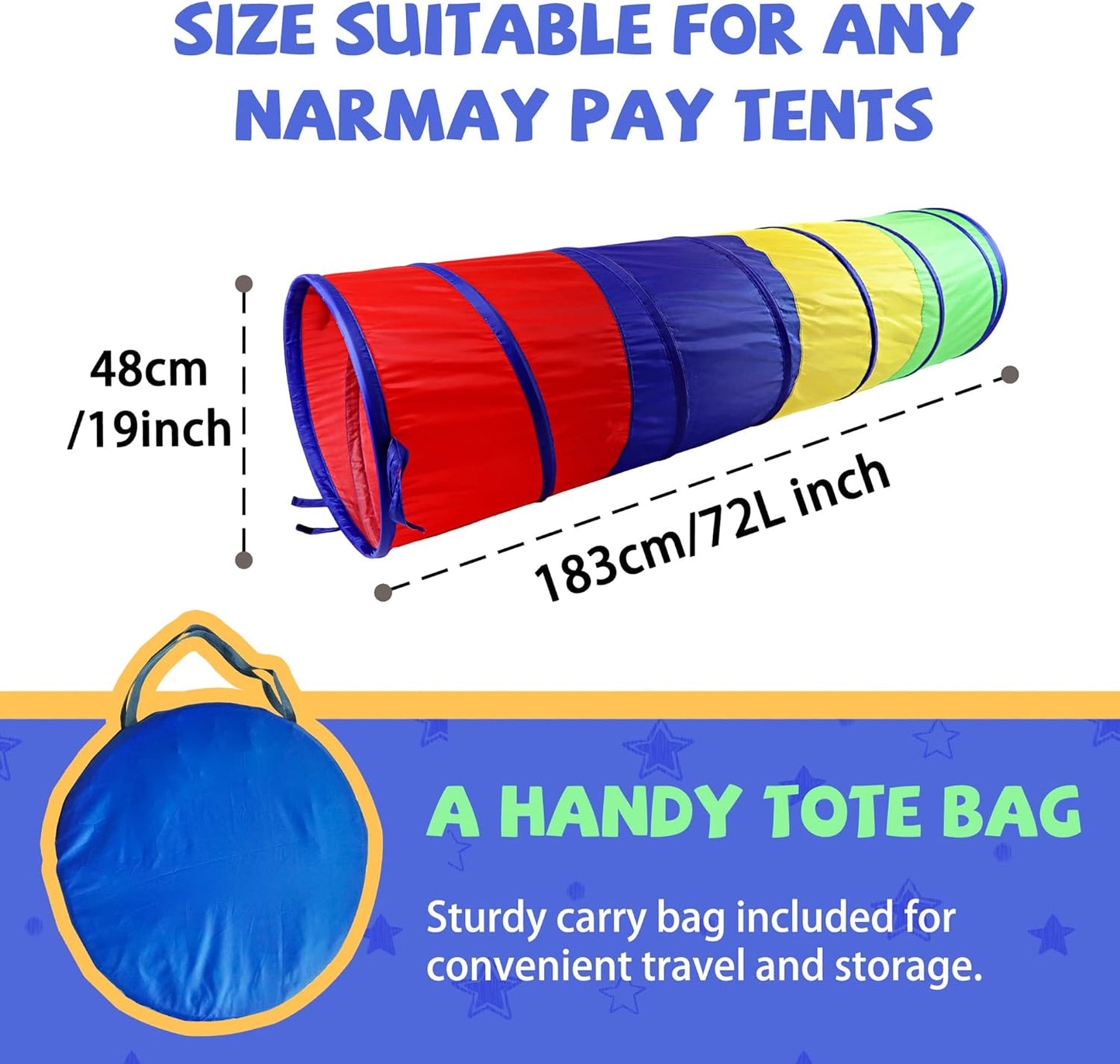 NARMAY® Play Tunnel Easy Key Pop Up Tunnel for Kids Indoor/Outdoor Crawl - 19 Dia. x 72 inch