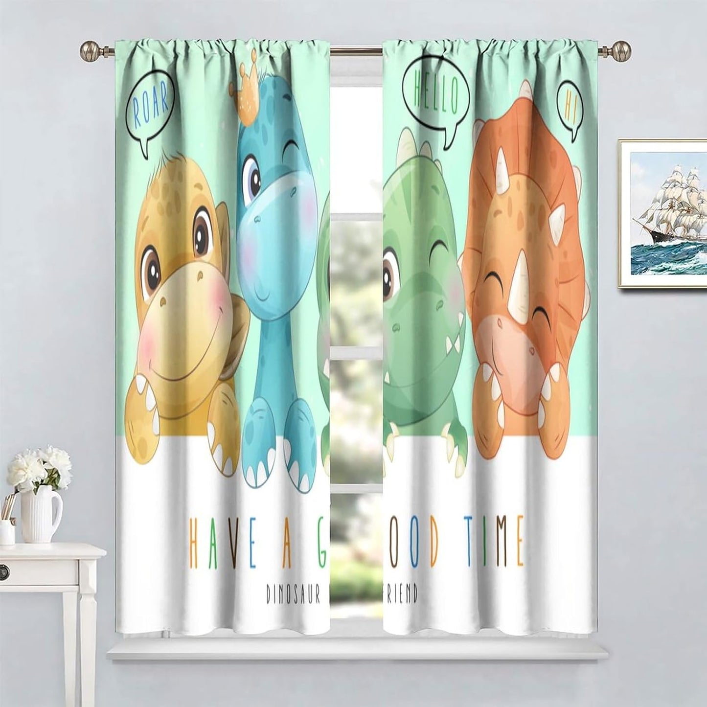 Kids Dinosaur Curtains for Boys Girls Bedroom Decor Cartoon Dino Colorful Cute Funny Animal Printed Blackout Rod Pocket Window Drapes for Baby Nursery Playroom Living Room W27.5xL63in 2 Panels
