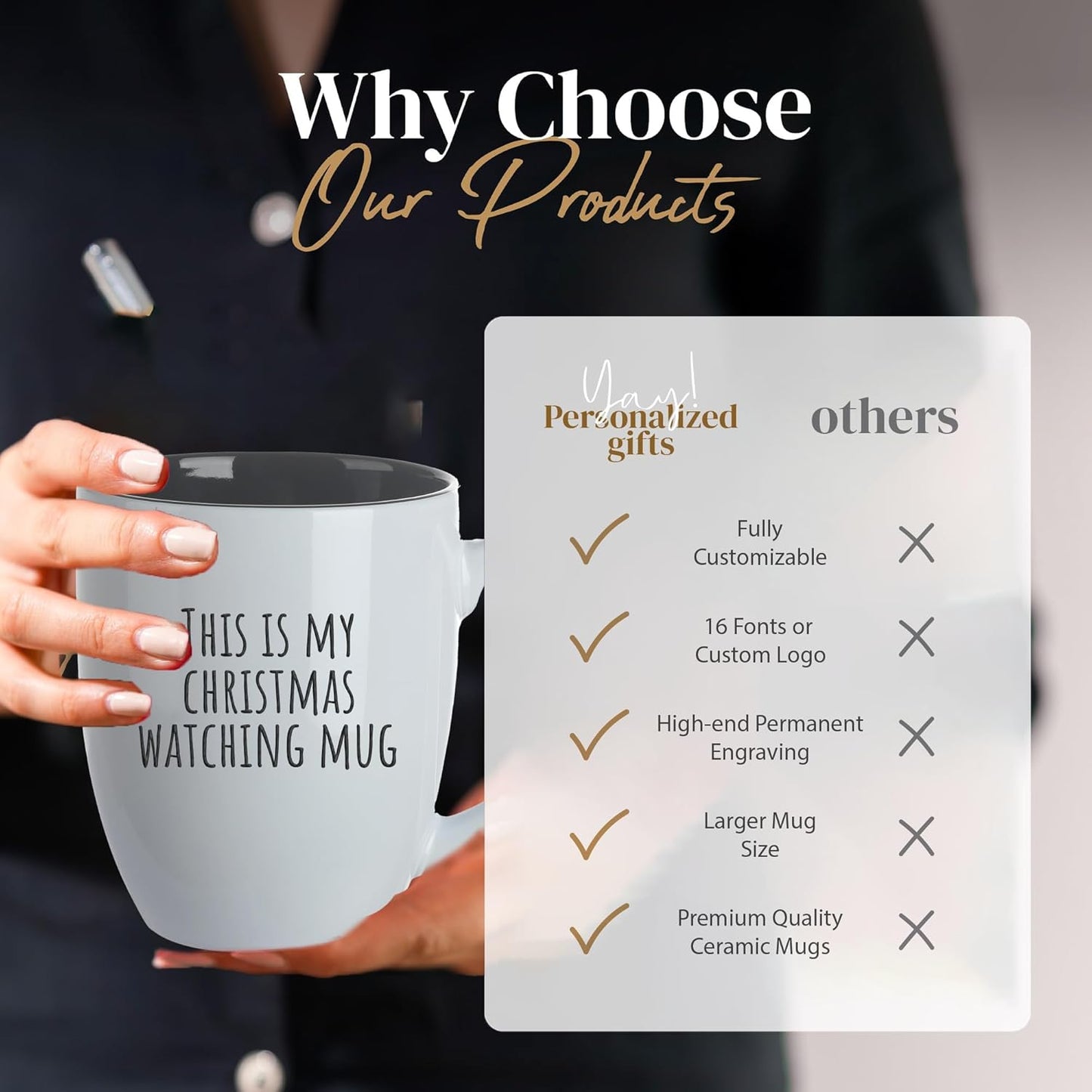 Personalized Coffee Mug Engraved with your Custom Text - Customized Coffee Mugs, Hot Chocolate Mug, Tea Cup, Birthday Gifts, Retirement Gift (Engraved Custom Text, Glossy White)