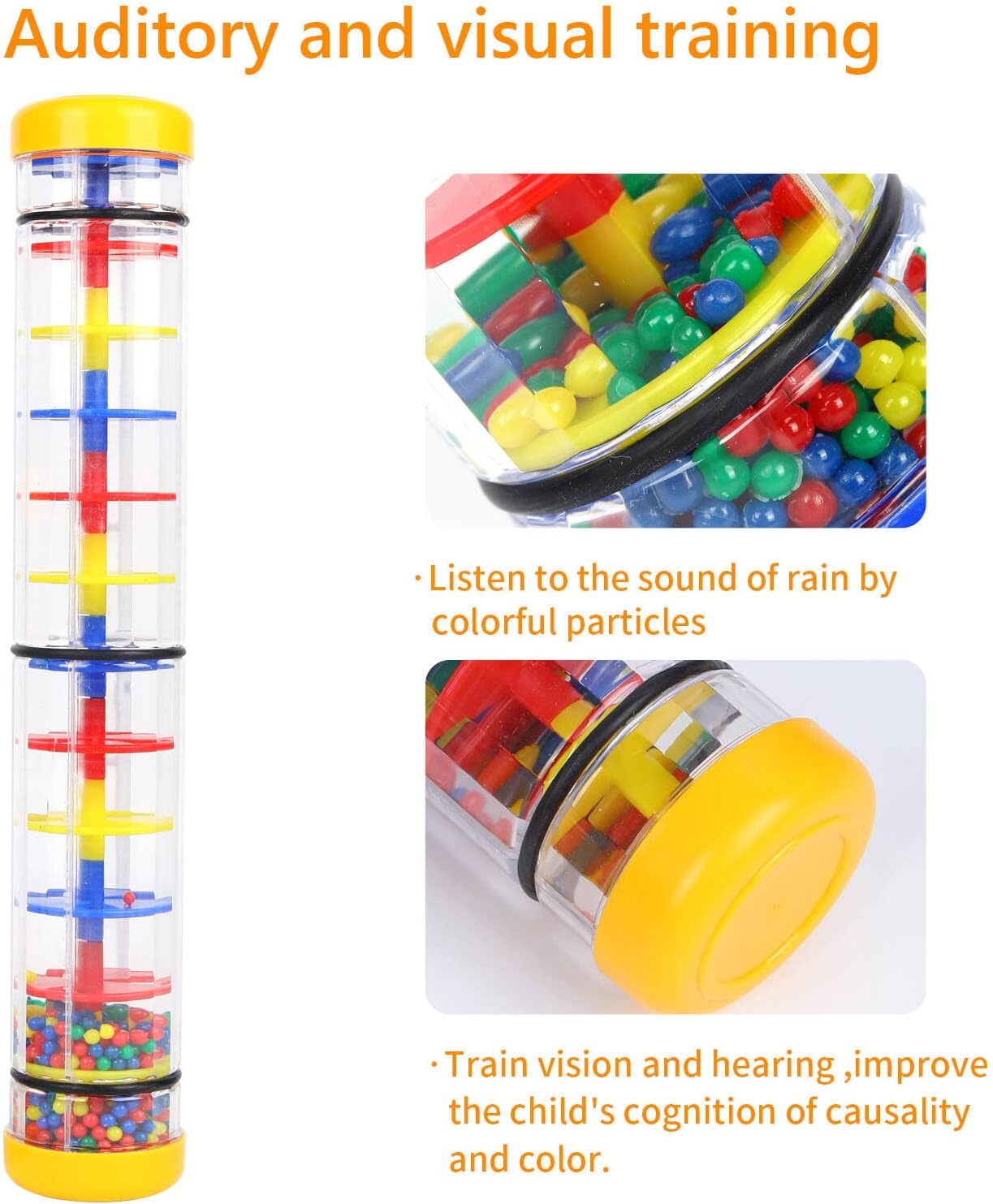 Rainmaker 12 inch Rain Stick for Babies Rattle Tube Rain Stick Shaker Music Sensory Auditory Instrument Toy for Baby Child Girl (12 inch Yellow)