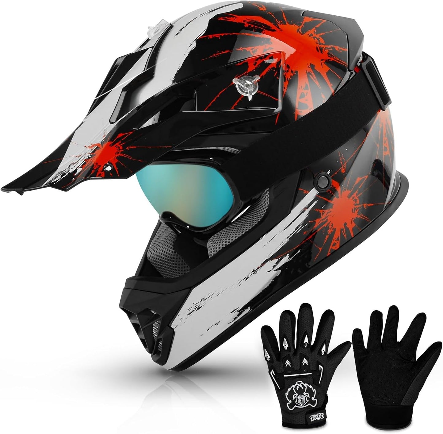 TCMT Dot Youth & Kids Motorcycle Off-Road Helmet Full Face Motocross Street Dirt Bike Mountain Bike BMX MX ATV Helmet+Goggles+Gloves New