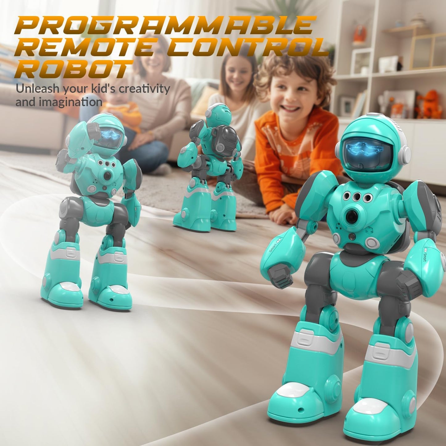 STEMTRON Robot Toys for Kids, Programmable Remote Control Robot with Magic Record Voice Function, Intelligent Gesture Sensing, Singing & Dancing Mode (Blue)