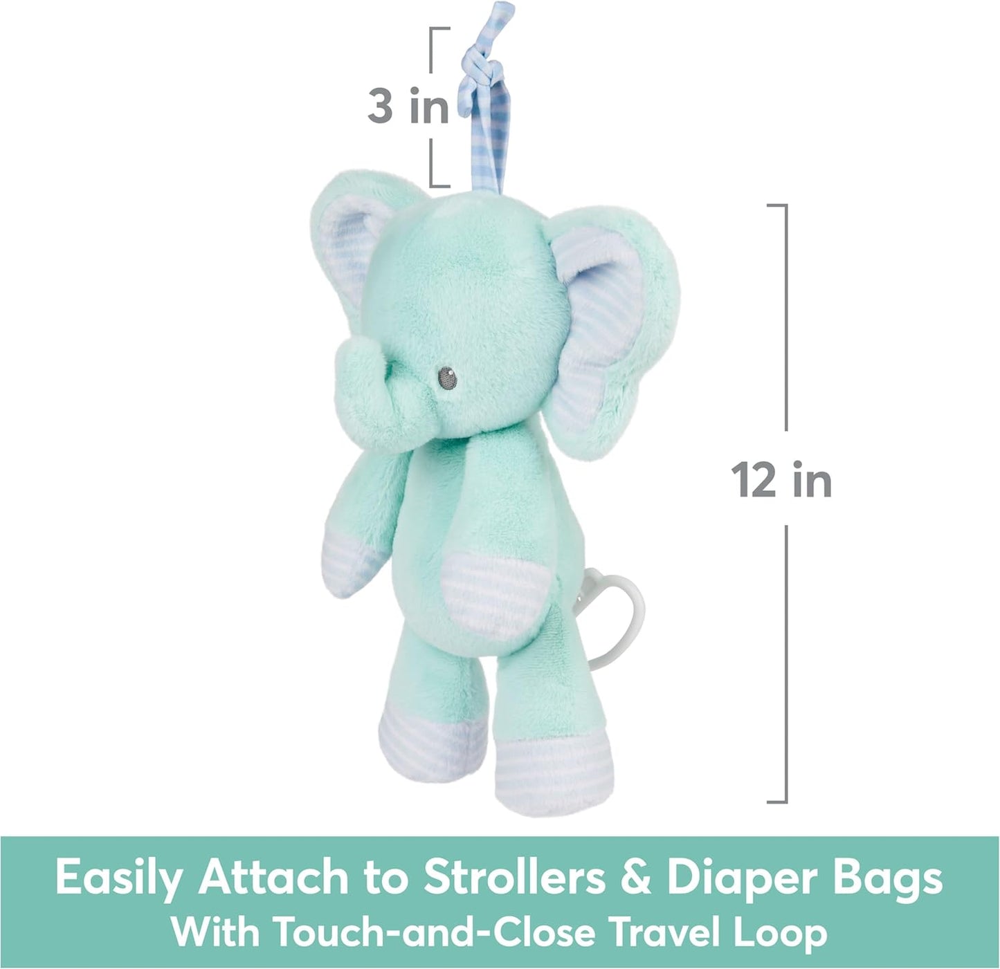 Baby GUND Safari Friends Elephant Pull-Down Musical Plush, Travel Friendly Sensory Toy with Stroller Loop for Ages 0 and Up, Blue, 12”
