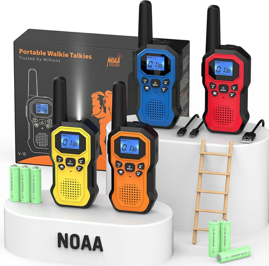 Walkie Talkies for Adults Long Range 2 Way Radios for Kids Rechargeable 4 Pack, Hiking Camping Skiing Cruising Gear with Lamp, USB-C, SOS Siren, NOAA Alert, iVOX Hands-Free, One-Touch Pairing