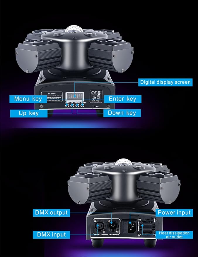 Professional DJ Lights 4-in-1 Moving Head with Red Green Laser & Golden Effects – DMX512/Sound-Activated Control, Auto Modes for Stage, Club, Party Lighting