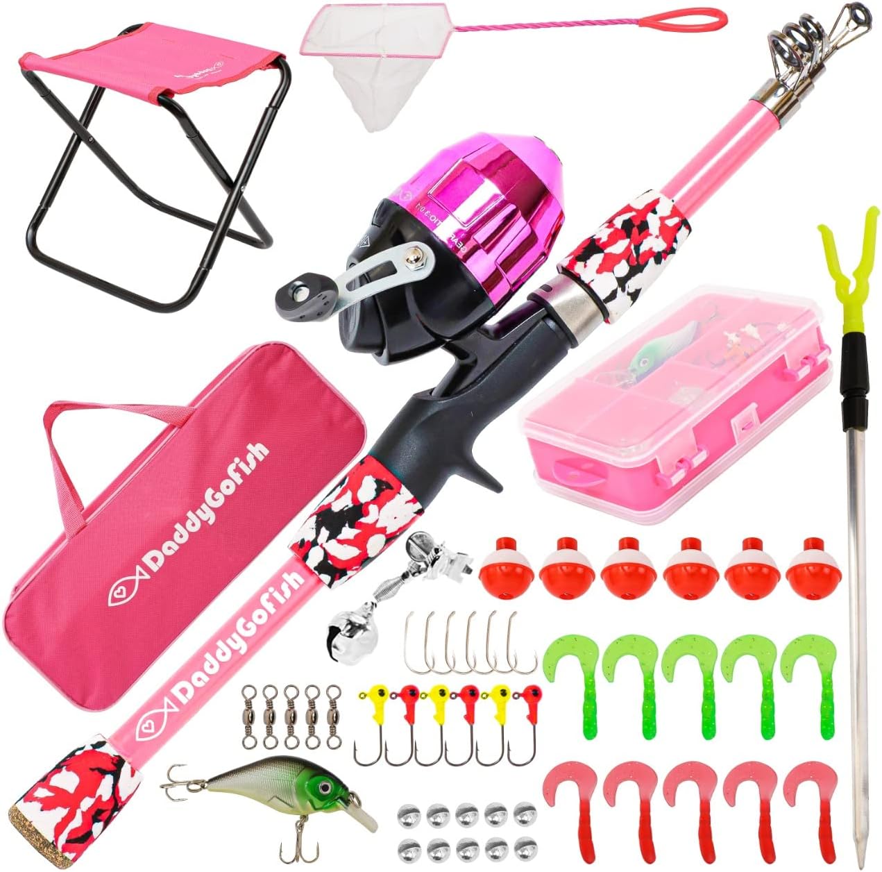 DaddyGoFish Kids Fishing Pole - Rod Reel Combo Tackle Box Starter Set - First Year Small Gear Kit for Boys Girls Toddler Youth Age Beginner Little Children