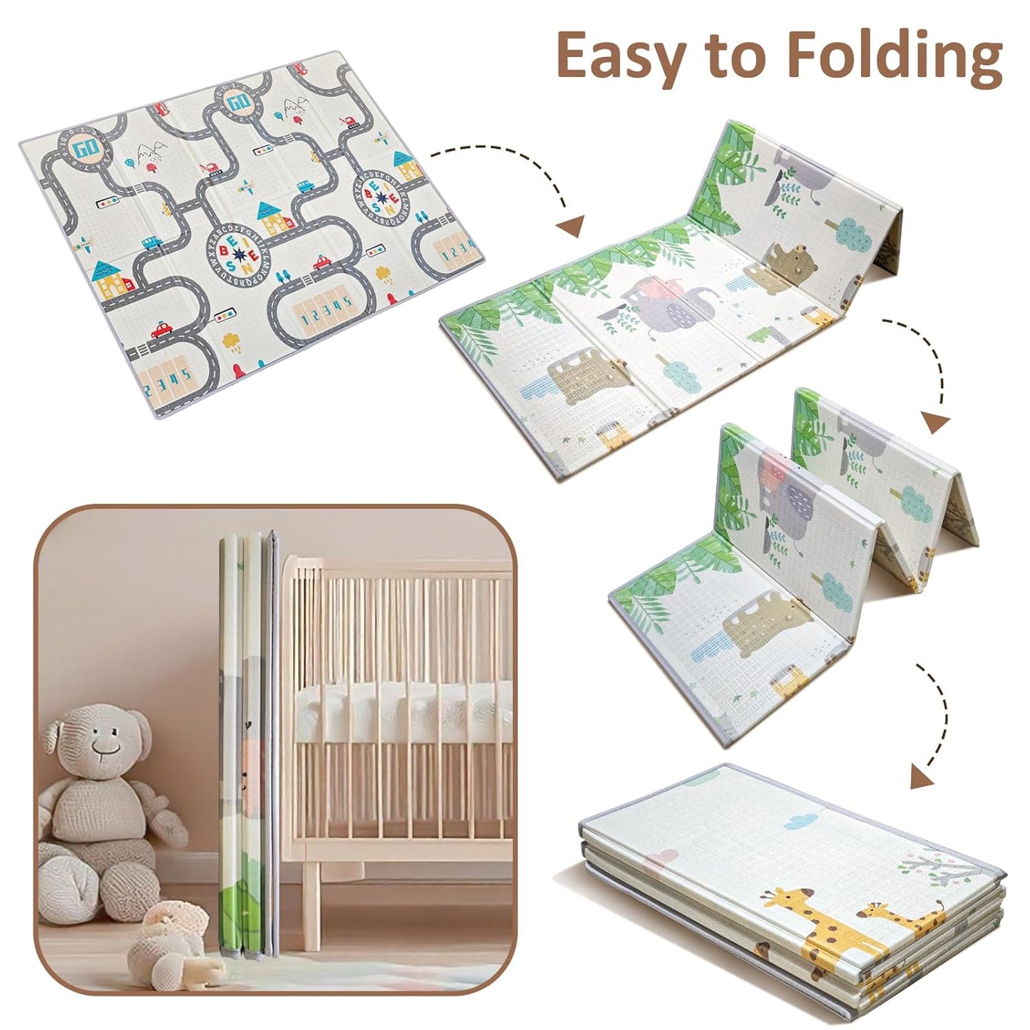 FLAGAV Baby Play Mat, 79 x 59 Inch Foldable Playmat for Babies and Toddlers, Waterproof and Non-Toxic Crawling Mat, Reversible Foam Play Area for Infant Tummy Time, Indoor & Outdoor Use - 200x150 cm