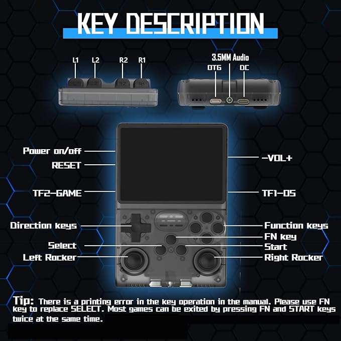 FVBADE[30000 in 1] R40S PRO Handheld Game Console 3.5 inch IPS Screen Mini Retro Console 3800mAh Portable Pocket Arcade 45+ Mainstream Emulator 256G TF Card Transparent.(Black)