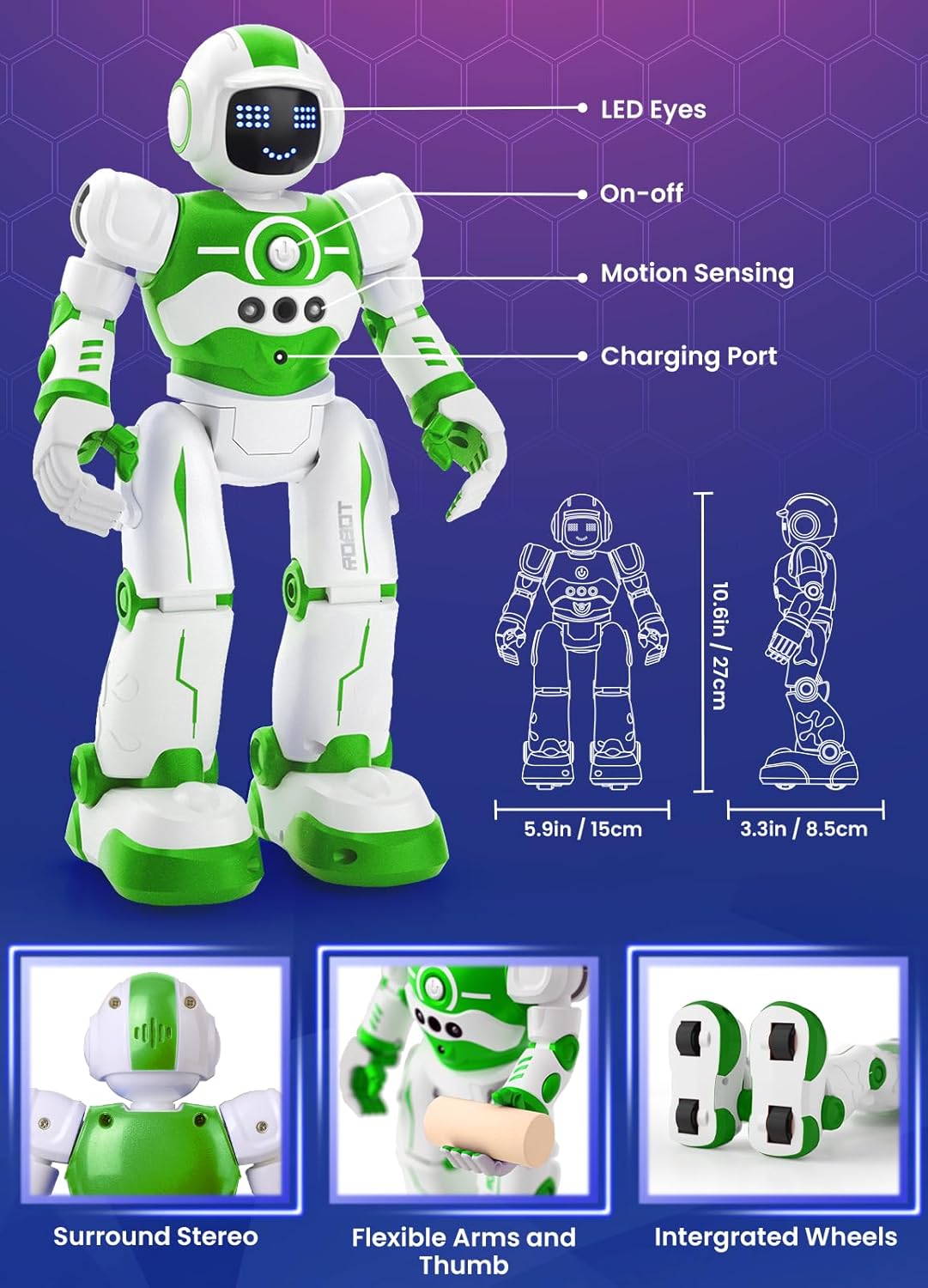 Robot Toys for Kids,Programmable Remote Control Smart Walking Dancing Robot Toy with Gesture & Sensing for Age 4 5 6 7 8 9 10 Year Old Boys for Birthday Present,Green