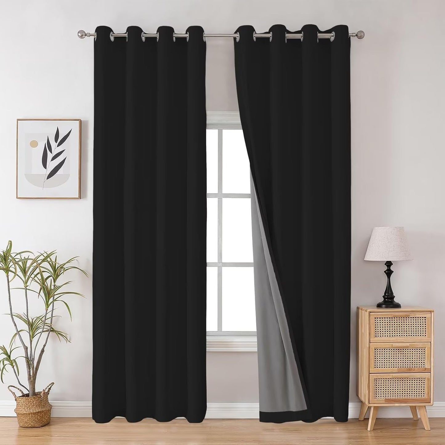 Joydeco Black Blackout Curtains 120 Inches Long, Extra Long Black Out Curtains 108 Inch Long for Living Room Bedroom, Total Room Darkening Drapes for Windows with Grommets