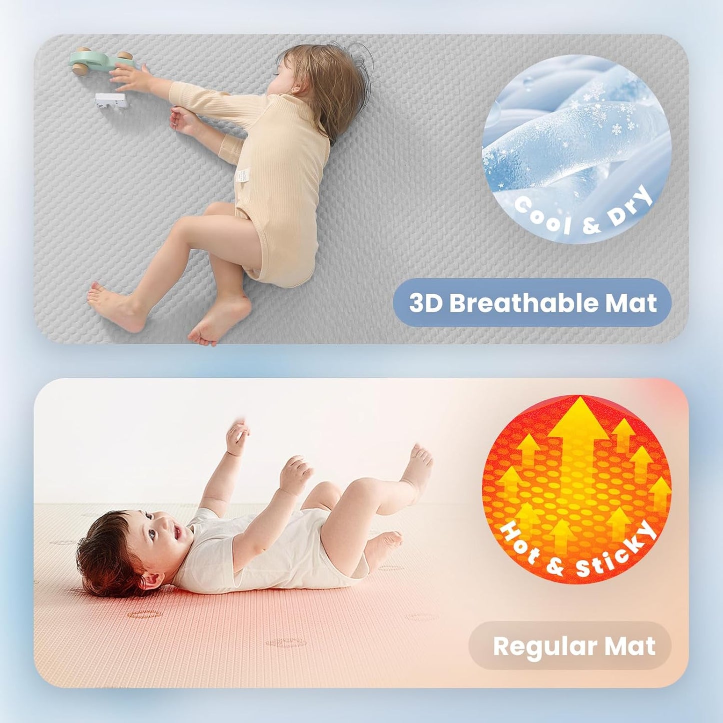 Baby Play Mat for Summer,1.3 Thick Memory Foam Cooling Floor Tummy Time Mat, Soft & Breathable, Non-Slip Rectangular for Toddlers’ Playtime & Rest(Grey,39"x59")