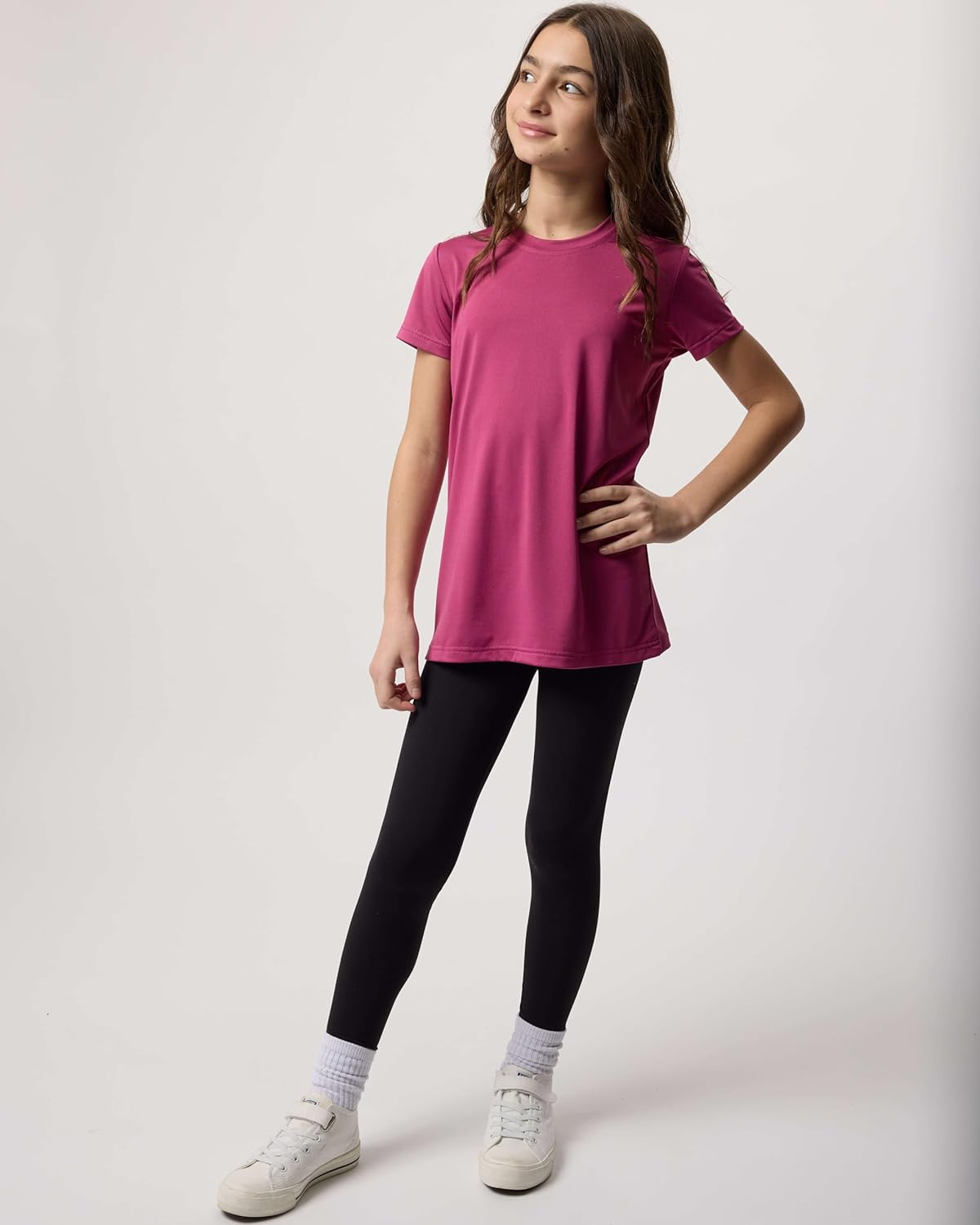 Real Essentials 5 Pack: Girls Short Sleeve Dry-Fit Crew Neck Active Athletic Performance T-Shirt