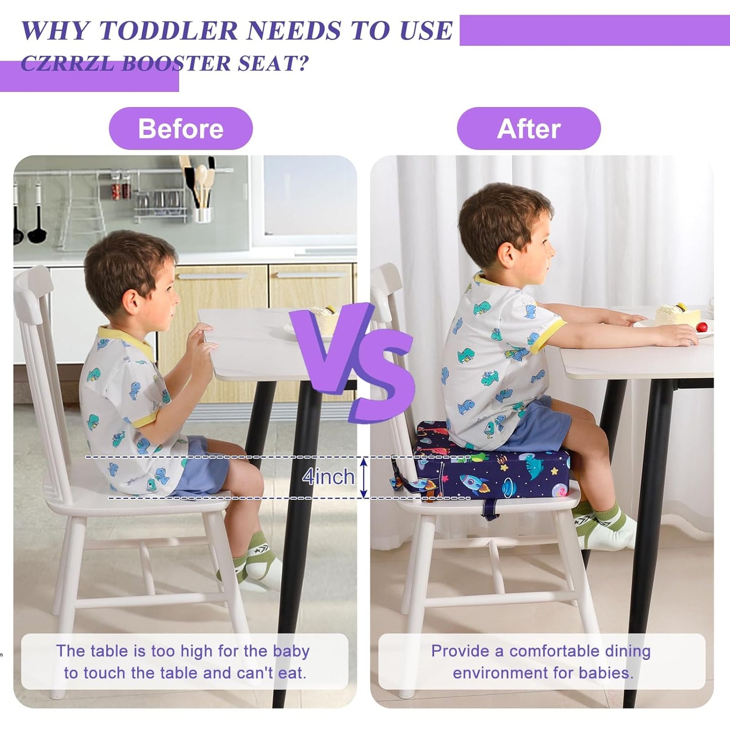 Toddler Booster Seat for Dining Table 45D Cartoon Stronger Support Booster Seat for Dining Table Washable 2 Safer Straps Non-Slip Bottom Portable Booster Chair for Toddlers Kid Baby Eating Travel Home