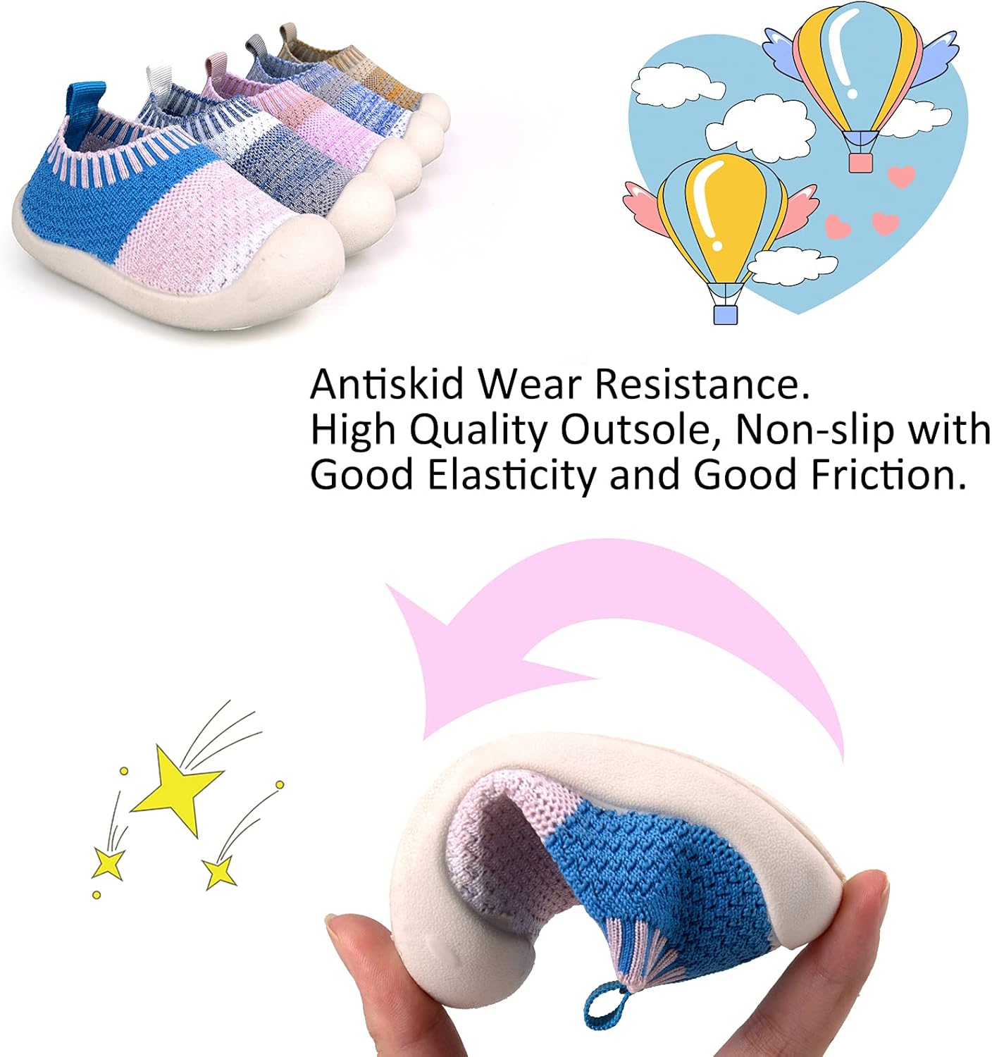 Baby First-Walking Shoes 1-4 Years Kid Shoes Trainers Toddler Infant Boys Girls Soft Sole Non Slip Cotton Canvas Mesh Breathable Lightweight TPR Material Slip-on Sneakers Outdoor