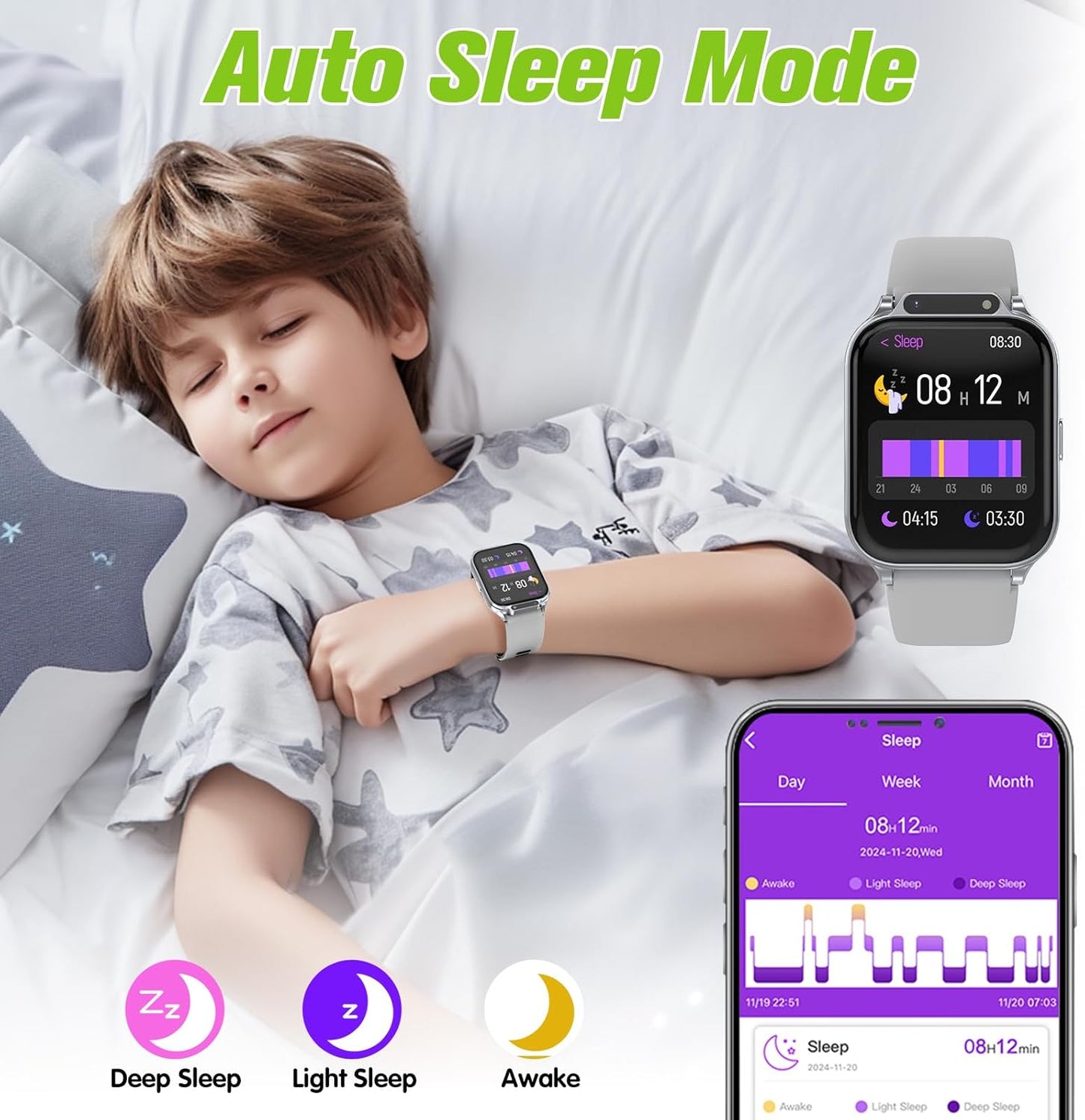 Smart Watch for Kids 1.85" with Fitness Tracker, Sleep Monitor, 22/100+ Sport Modes, DIY Dial, IP68 Waterproof, Step Counter, Heart Rate, Camera, with/Without APP, Gift for 3-12 Years Old Boys Girls