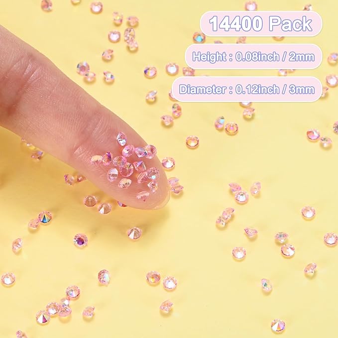 14400-Pack Acrylic Diamonds, 0.12 Inch/3mm Wedding Table Scatter Confetti Crystals for Vase Fillers/Art Craft, Acrylic Diamonds Gems [Light Pink AB]