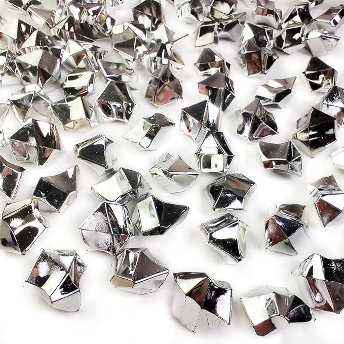 HappyFiller Silver Fake Ice Rocks Cubes Acrylic Gems Treasure Gemstones for Vase Fillers,Wedding Table Scatters,Crafts,Christmas Home Decorations,13 OZ