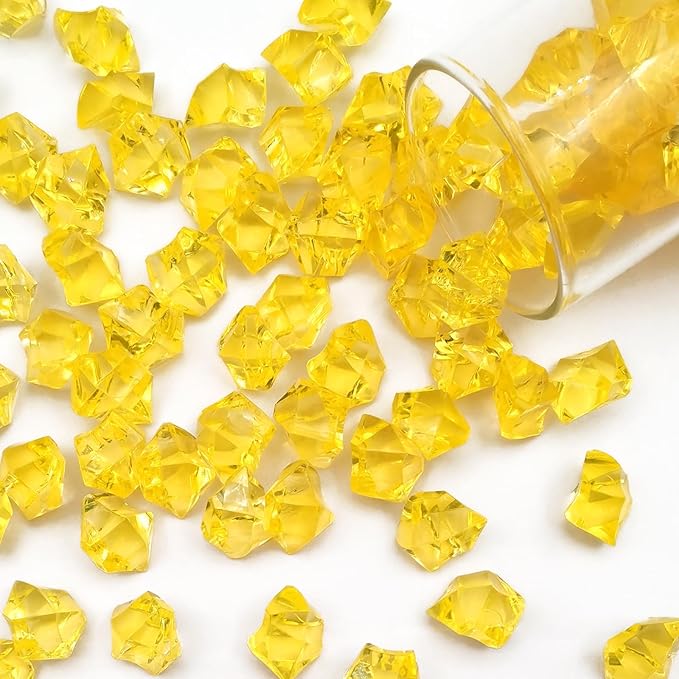Yellow Vase Fillers for Home Decor, Fake Crushed Ice Cubes, Vase Fillers, 150 pcs Reusable Fake ice Cubes for Photography Accessories Props Decoration for Wedding