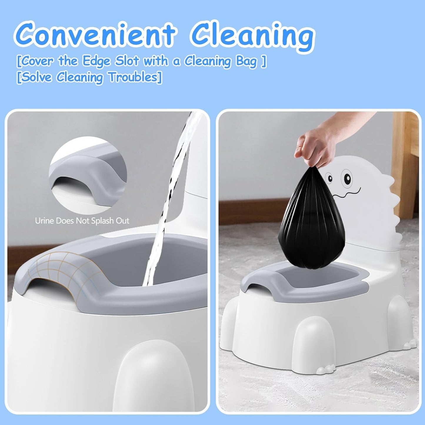 Potty Seat Baby Training Chair Boys Girls Toddler Dinosaur Comfortable children 1-5 years old Baby toilet Animal seat with lid back potty trainer (Grey)