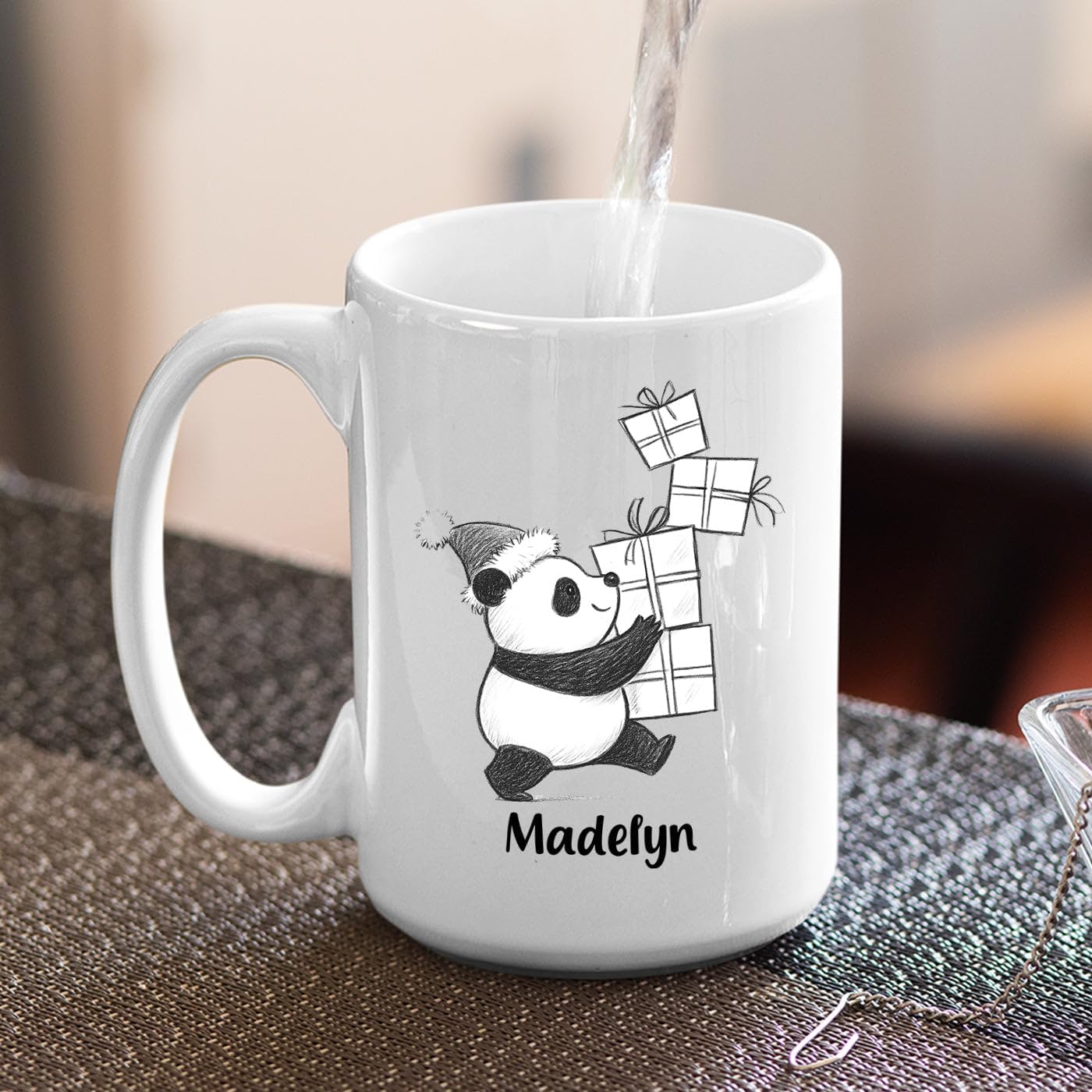 Customized Name Panda Bear Accent Coffee Cup, Personalized Panda Bear Ceramic Teacup Gift For Animal Lover Kids Child on Birthday Christmas, Cute Bears Travel Coffee Mug 11 Oz 15 Oz, Animal White Mug