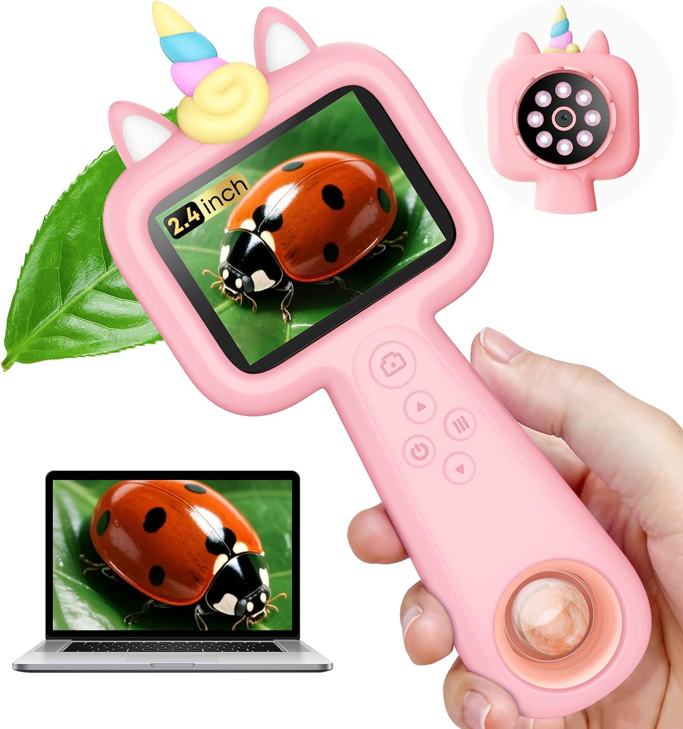 600X Portable Kids Microscope 2.4" Mini Handheld Digital Microscope for Kids - STEM Educational Science Kit Toys for Christmas Birthday Gifts Toys for 3 4 5 6 7 8 9 10 11 12 13 Year Old Girls