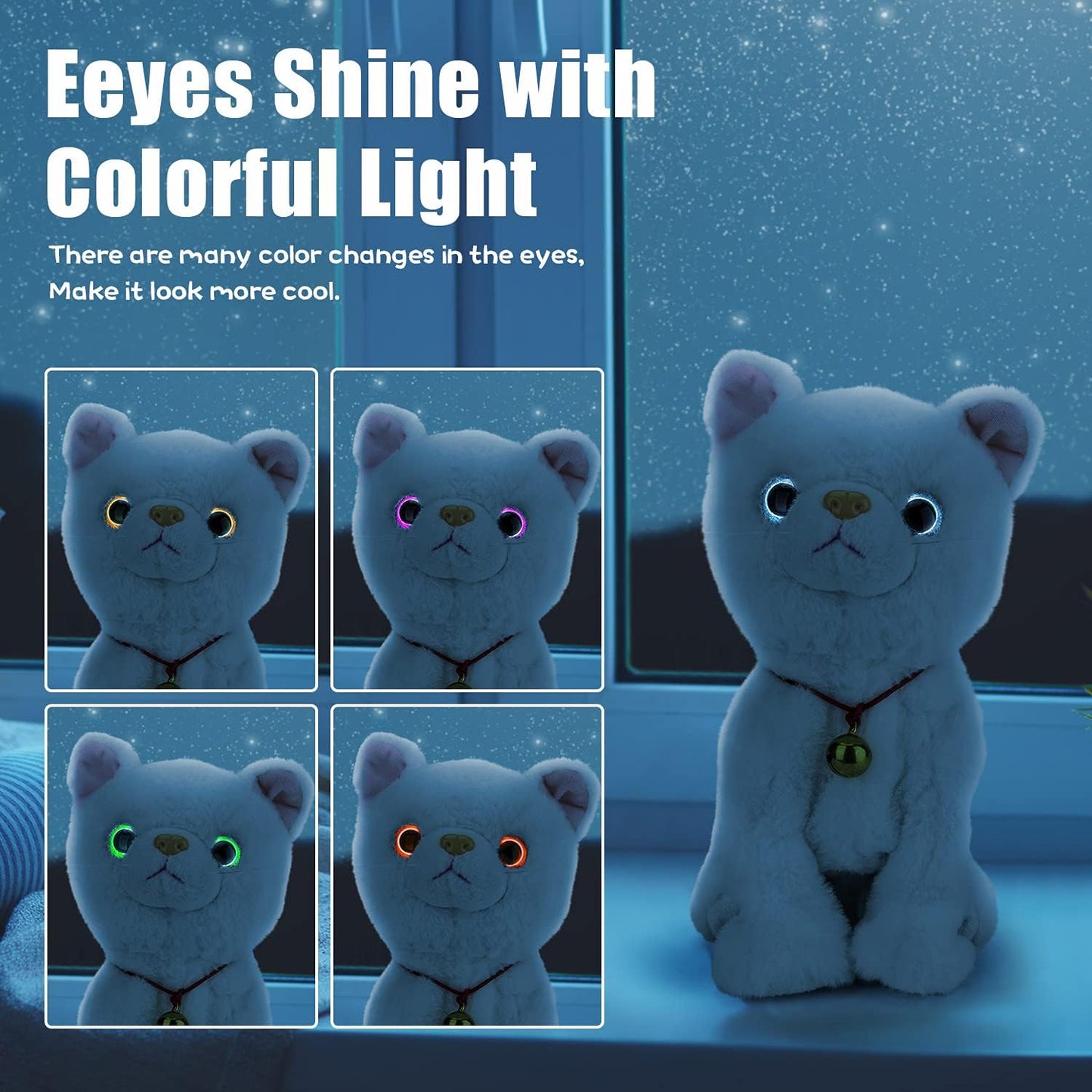 Plush Cat Stuffed Animal Interactive Cat Robot Toy, LED Robotic Cat Barking Meow Kitten Touch Control, Electronic Cat Pet, Robot Cat Kitty Toy, Animated Toy Cats for Girls Baby Kids