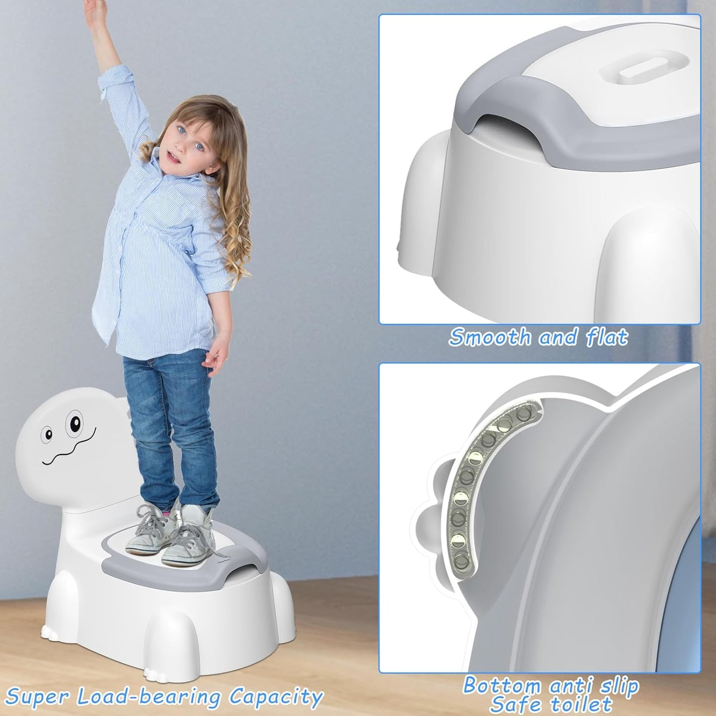 Potty Seat Baby Training Chair Boys Girls Toddler Dinosaur Comfortable children 1-5 years old Baby toilet Animal seat with lid back potty trainer (Grey)