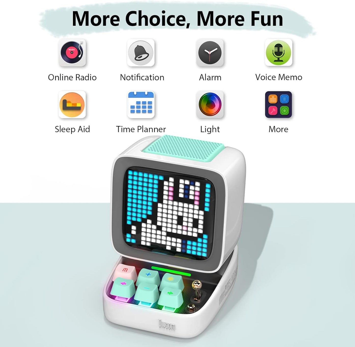 Divoom Ditoo Pixel Art Gaming Portable Bluetooth Speaker with App Controlled 16X16 LED Front Panel, Also a Smart Alarm (White)