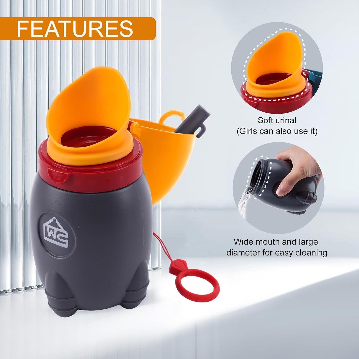 Travel Urinal for Kids,Rocket Toys Portable Emergency Urinal for Toddler,Light and Easy to Carry,Suitable for Car,Travel,Camping and Children's Urinal Potty Training(Vitality Orange)