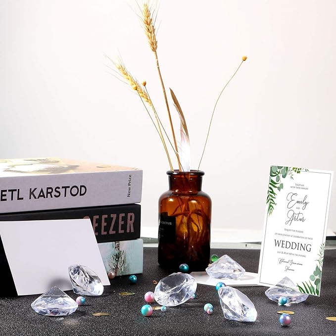 Boao 24 Pack Diamond Place Card Holders Acrylic Table Number Holder Card Stands Crystal Diamond Party Decorations Favor for Weddings Home Table(Clear)