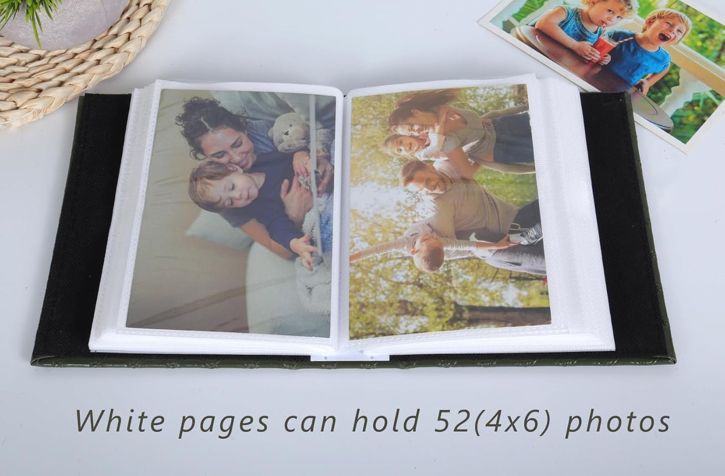 RECUTMS Photo Album 4x6 52 Photos, Small Photo BookButton Grain PU Leather Window 26-Sheet Holds 52 Pictures for Picture Album Wedding Family Baby Vacation(Brown)