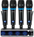 4 Channel Rechargeable Wireless Microphone System, Pro UHF Metal Handheld Wireless Microphones Cordless Mics for Karaoke Singing Church with VOL Control, 4x50 Adjustable Frequency(G8)