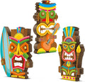 Blulu 3 Pcs Tiki Party Decor Hawaiian Luau Party Decorations Tropical Aloha Wooden Bar Table Sign Colorful Farmhouse Tiki Centerpieces for Table Summer Welcome Housewarming(Classic,5.11 Inch)