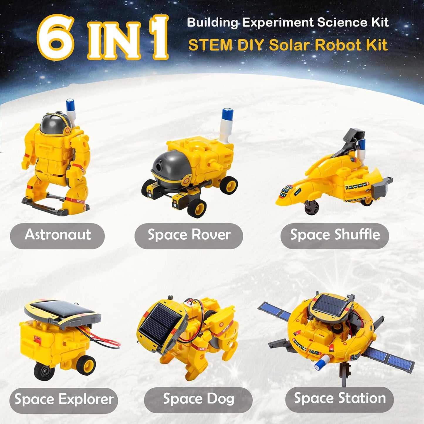 STEM 6-in-1 Solar Power Robotics Set for Kids, DIY Space Engineering Projects & Science Experiments, Educational Birthday Gifts for 8 9 10 11 12 Year Old Boys Girls Teens