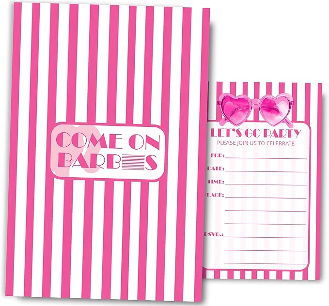 Pink Girl Birthday Invitations for Girls, Girls Pink Birthday Party Invitaions for Party Invites, 4x6 Inches, 30 Sets with Envelopes