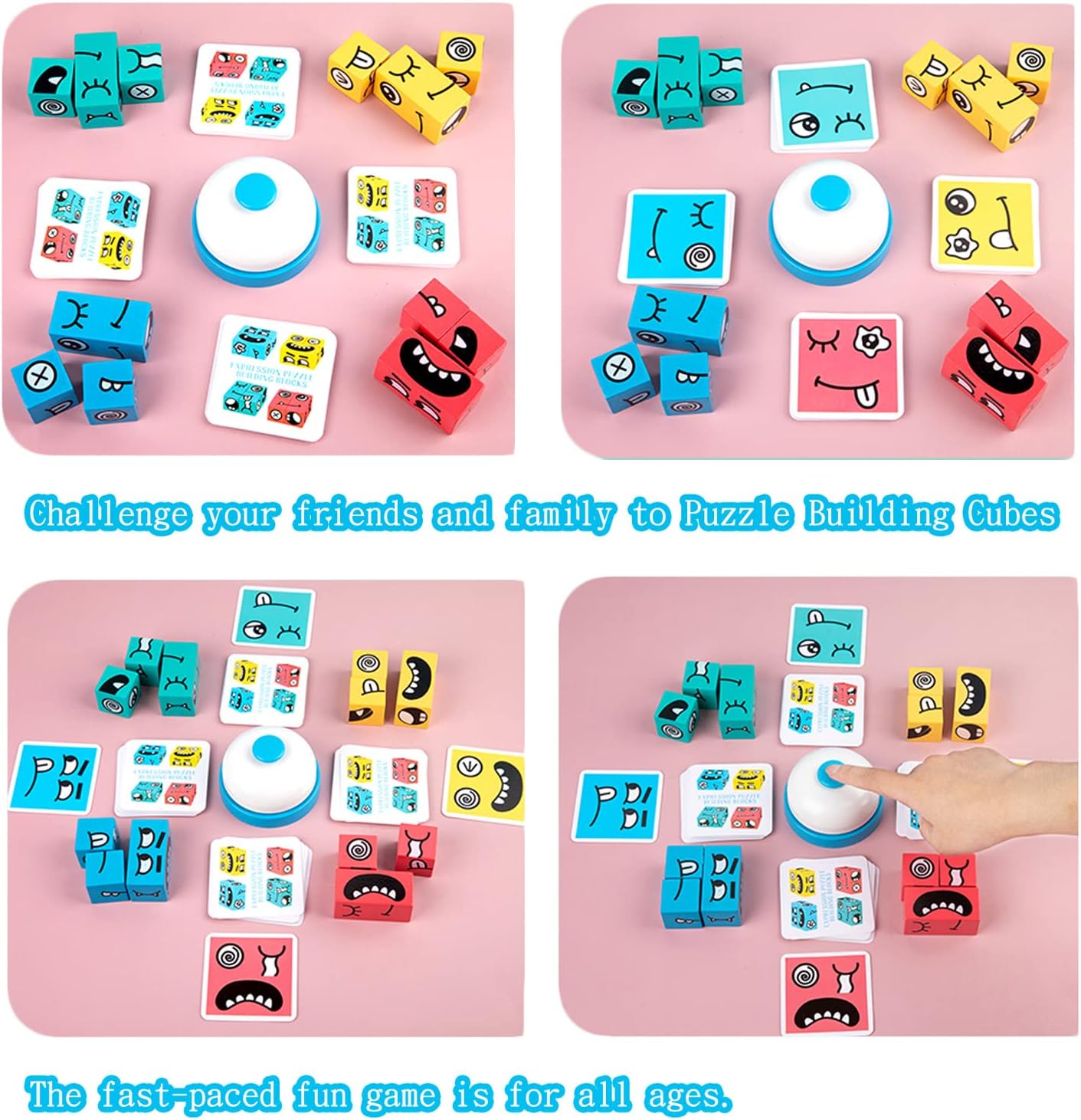 Wooden Face Changing Magic Cube Building Blocks Game Matching Expression Puzzle Toy Board Games for Family Night, Match Puzzles Geometric Educational Toys for Kids and Adults