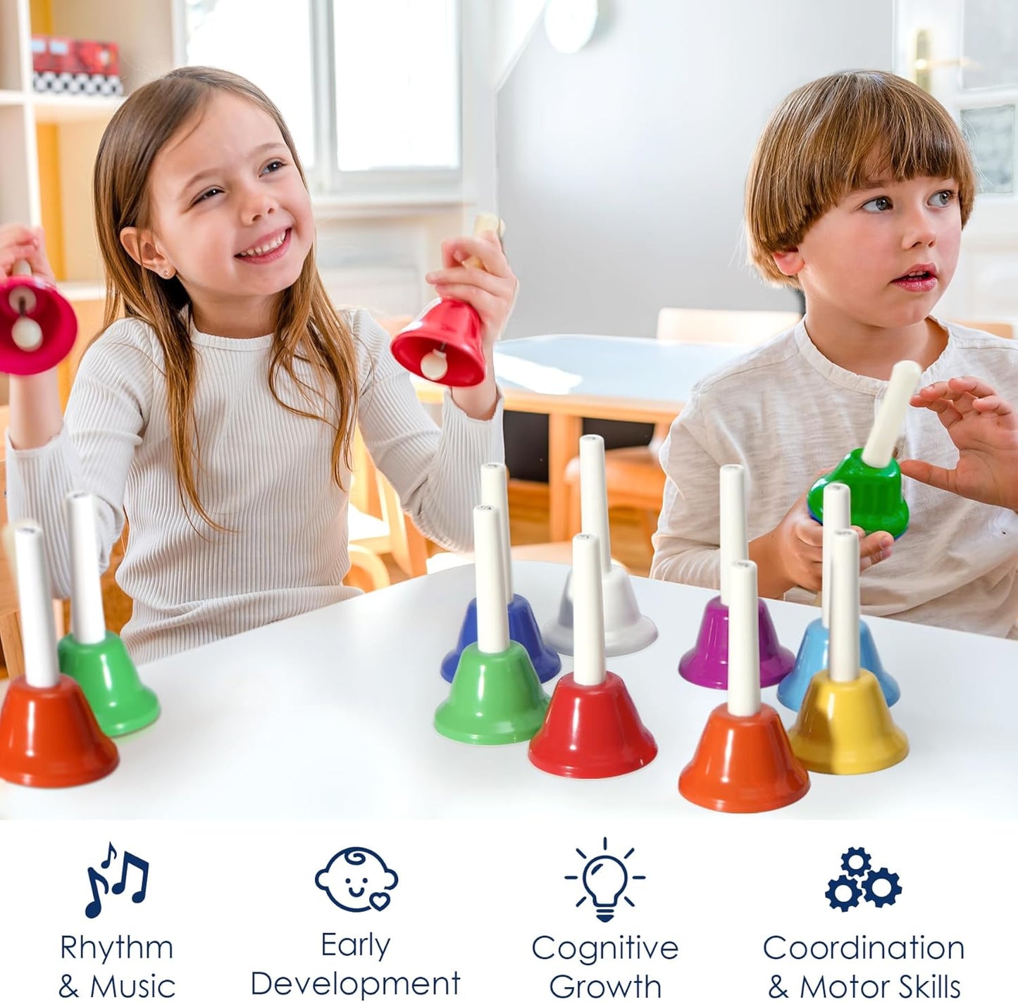 MINIARTIS Hand Bells for Kids | Educational Music Toys for Toddlers 8 Notes Colorful Handbells Set | Kids Musical Instrument with 15 Songbook | Great Birthday Gift for Children