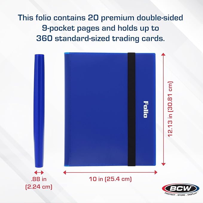 BCW Basics Folio 9-Pocket Card Album - Blue | Archival Safe, Side-Loading Binder | Premium Storage Solution for Trading Cards, Sports Cards, and More | 360-Card Capacity