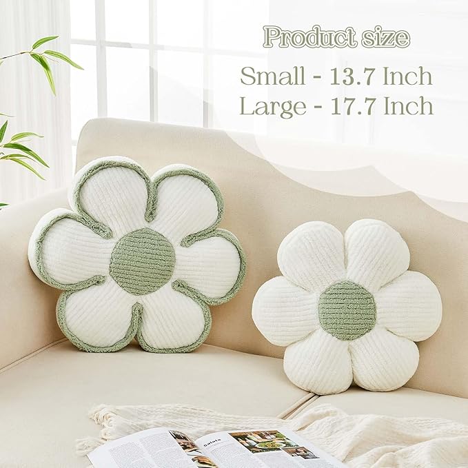 Flower Pillow, Soft Flower Decorative Throw Pillow, Cute Daisy Flower Shaped Seating Floor Cushion Room Décor Plush Pillows for Sofa Couch Bed (17.7 Inch, White)