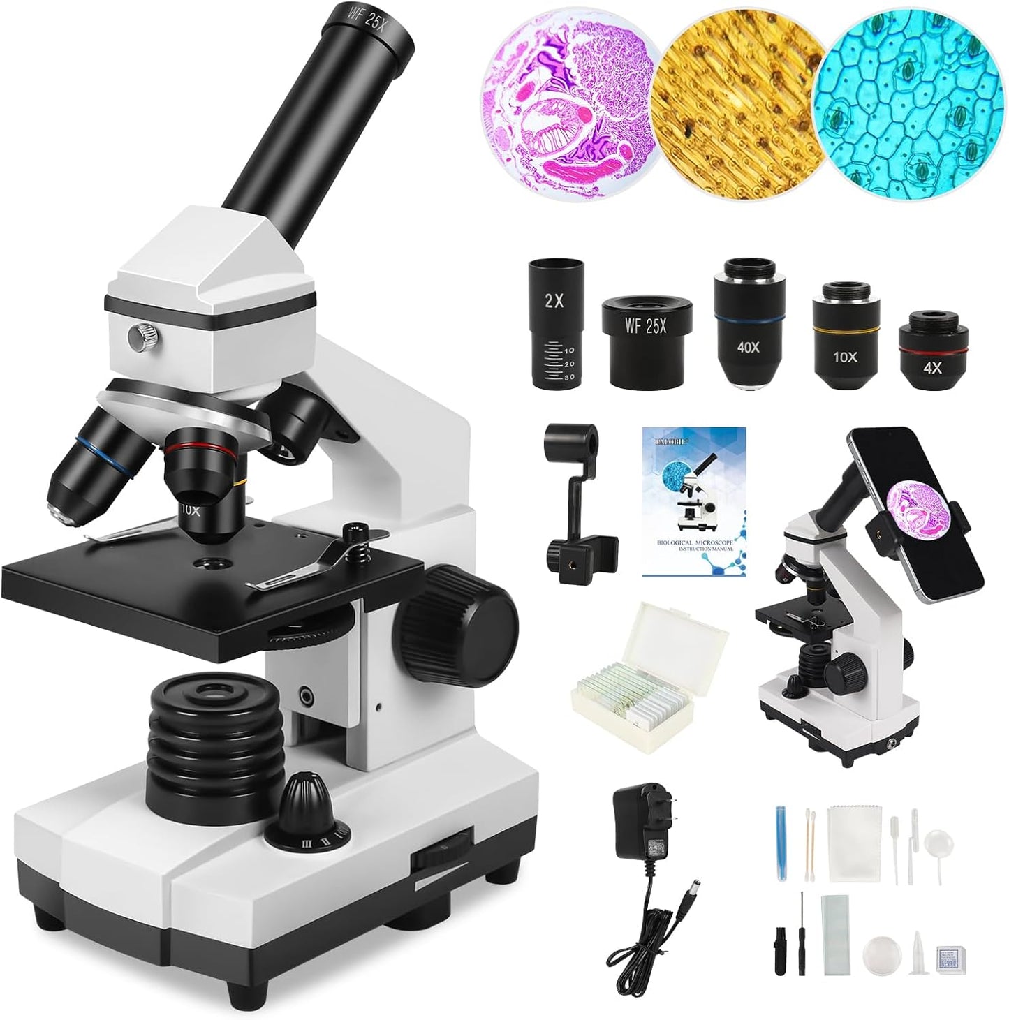 Microscope for Adults Professional:Compound Microscope for Kids 8-12,100X-2000X Kids Microscope Kit with Prepared Microscope Slides and Covers,Plant Stereo Microscopes for Kids Homeschool Lab