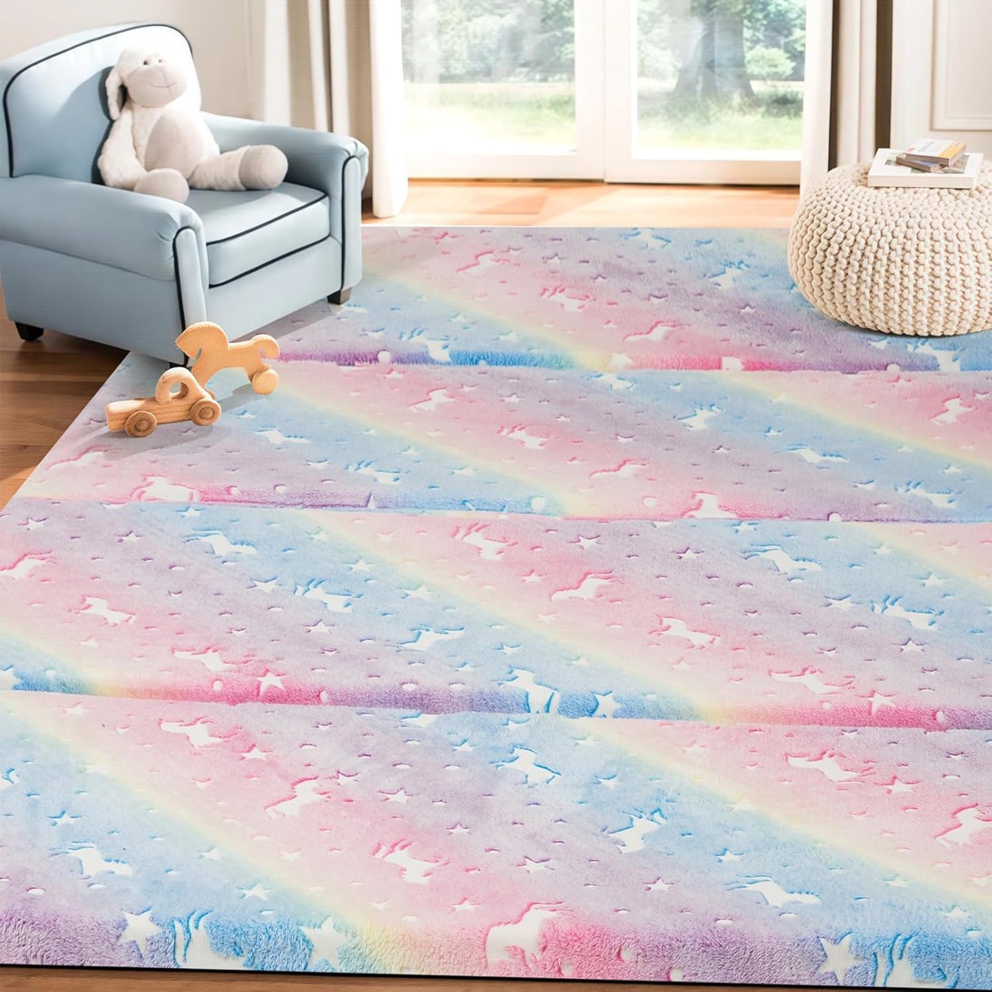 MeMoreCool Kids Floor Futon Mattress Large 6x4 FT, Thicken Foam Tatami Mattress for Children Play Area, Foldable Sleeping Pad Crawling Tatami Mat for Playroom, Rainbow Unicorn