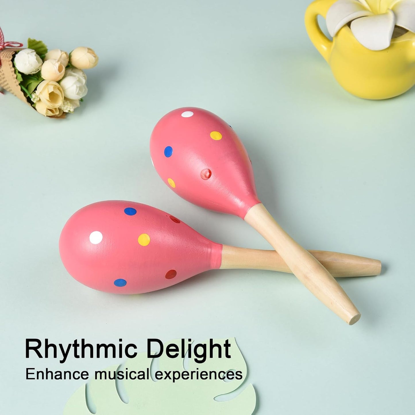 Maracas for Adults Kids Babies, Wooden Maracas Shaker Musical Instrument, Pink