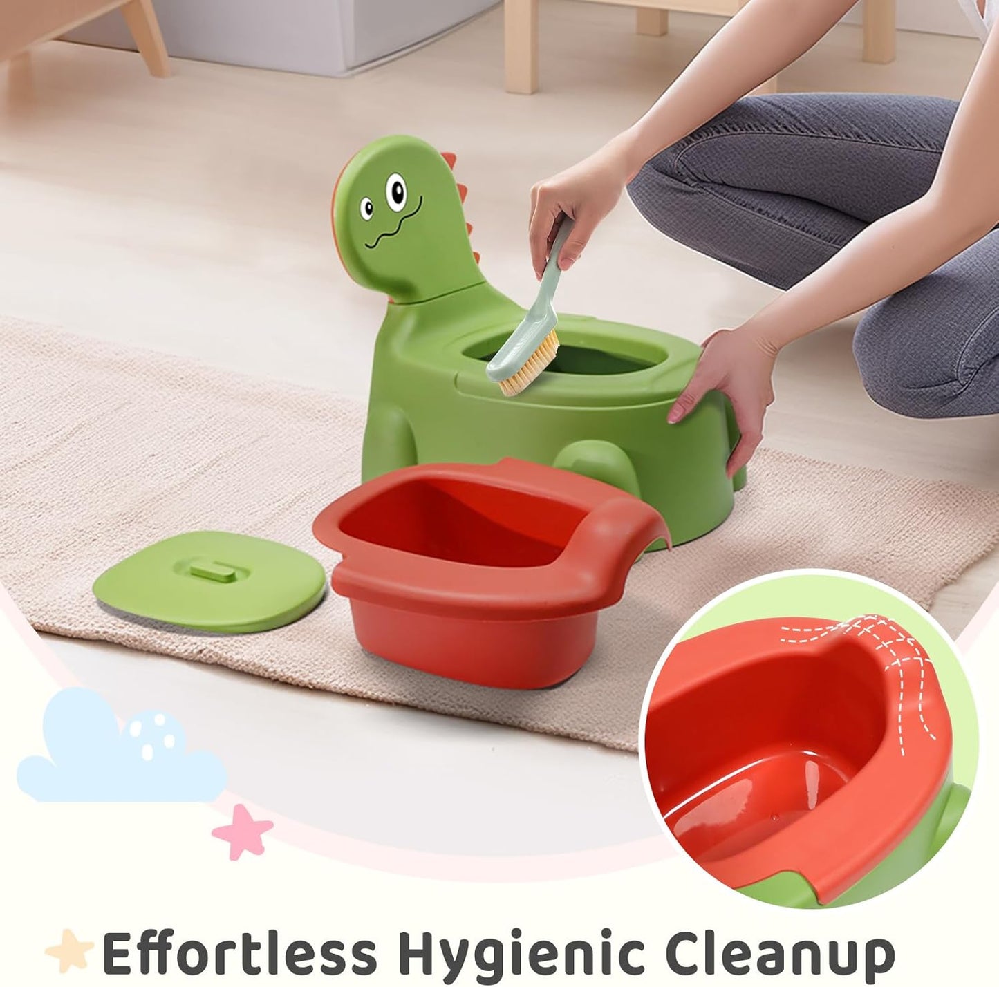 Potty Seat Baby Training Chair Boys Girls Toddler Dinosaur Comfortable children 1-5 years old Baby toilet Animal seat with lid back potty trainer (Green)