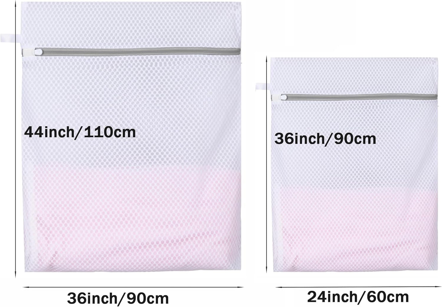 Mesh Laundry Bags, Mesh Wash Bags, Durable Mesh Structure with Strong Zipper, Suitable for Underwear, Delicate Clothes, Pants, Shoes, Socks Washing (Honey mesh, Extra Large 24*36in+36*44in)