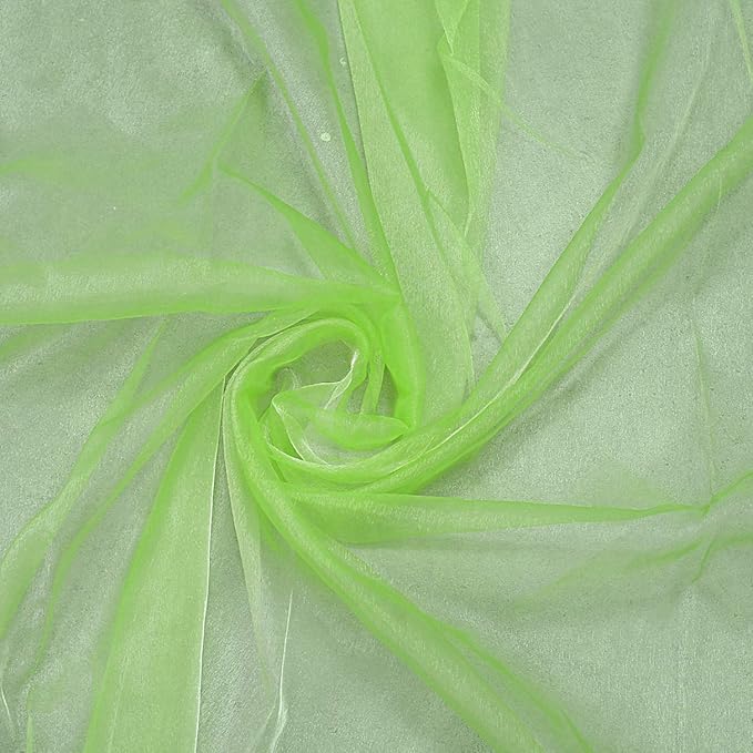VDS Apple Green Organza Fabric, 15 Yards Continuous, 45” Wide, Wedding Party Decoration Iridescent Crystal Sheer Shiny Organza Tulle Bridal Dress DIY Crafts Costume Sewing Backdrop Arch Cloth