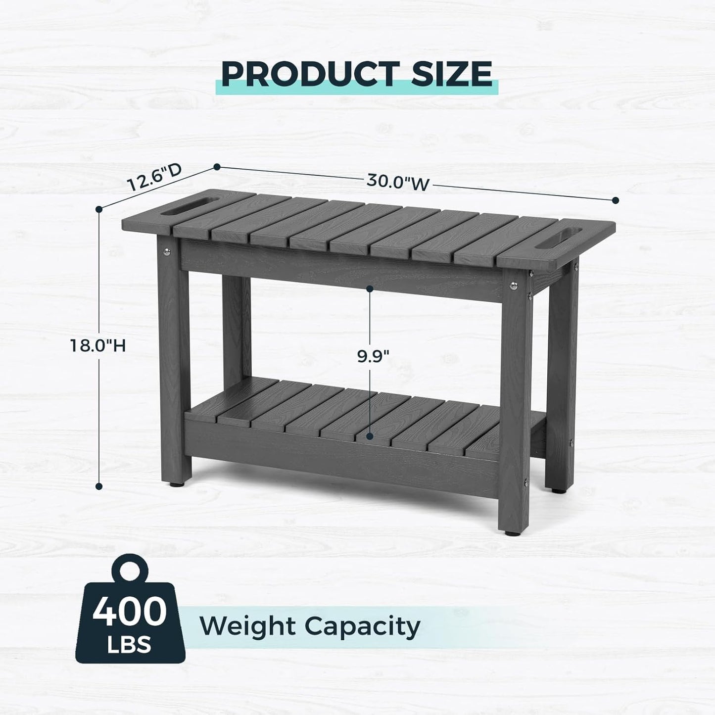 30" Shower Bench, Waterproof Poly Lumber Shower Stool for Shaving Legs, Shower Chair Seat Holds up to 400lbs, Bathroom Bench for Inside Shower, Non-Slip (Grey)