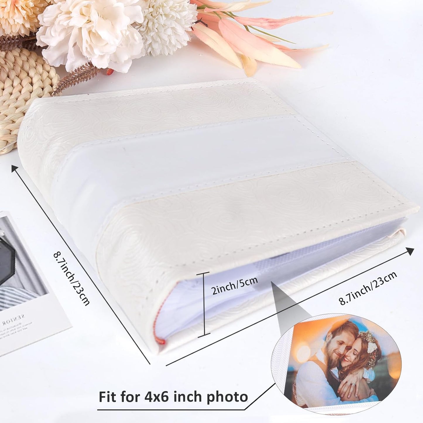 RECUTMS Photo Album 4x6 200 Photos with Writing Space Photo Book,Leather Cover Picture Album with Memo Areas for Wedding Anniversary Family Baby Couple Valentines Graduation Travel (White)