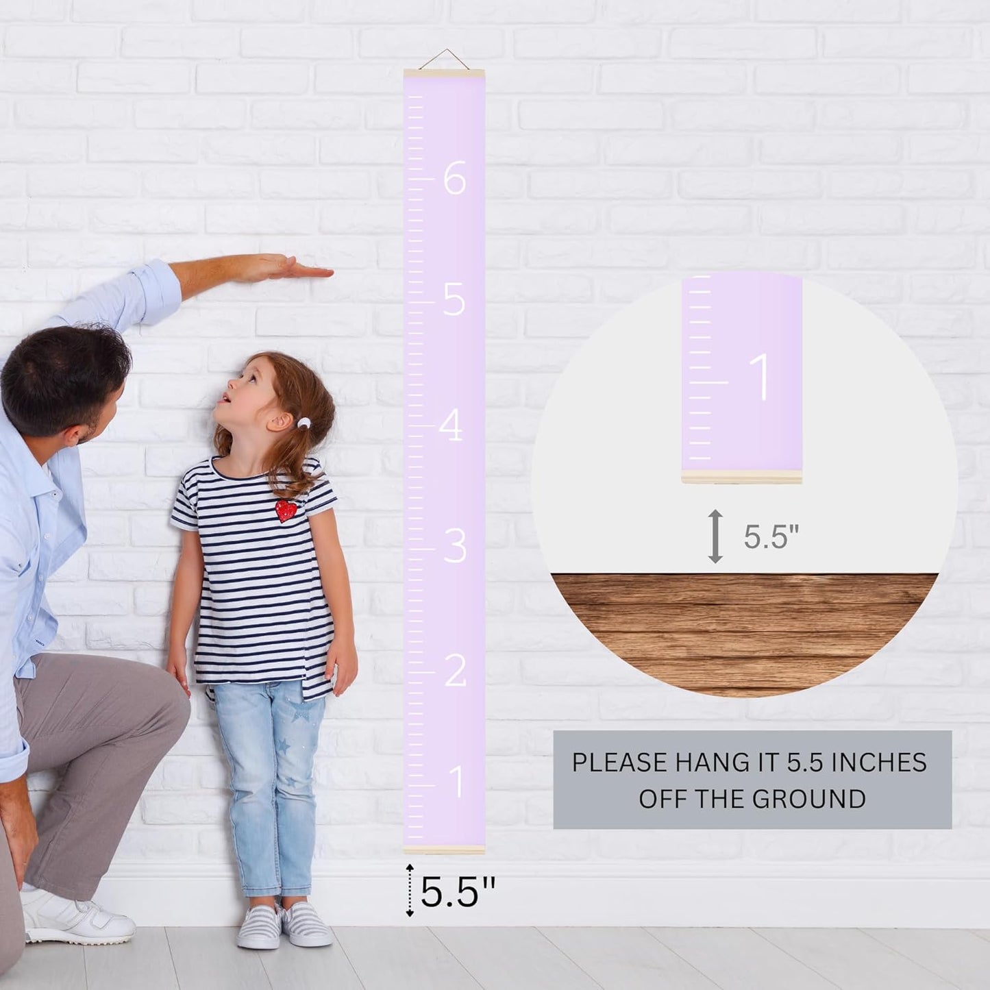 Morxy Canvas Growth Chart for Kids - Unisex Kids Room Wall Decor - Measuring Height Chart- Wall Tape with Height Chart for Kids (Canvas, Plain Purple)