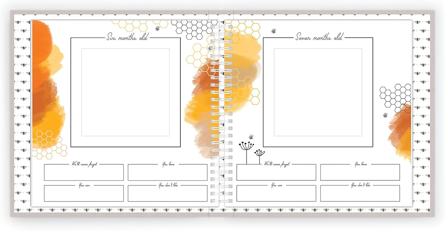 Lucy Darling Baby Memory Book – Honey Bee | Luxury Baby First Year Book & Photo Album | Gender Neutral Keepsake Journal for Milestones, Memories & Photos | Thoughtful Pregnancy Gift